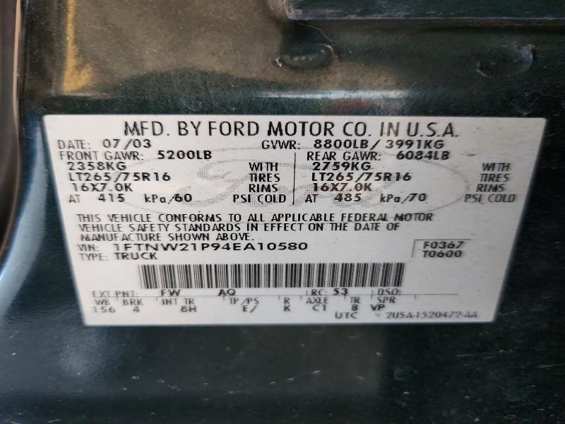 Aukcja sprzedaży 2004 Ford F250, vin: 1FTNW21P94EA10580, numer aukcji: 63033456