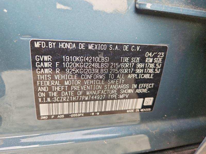 59616376 :رقم المزاد ، 3CZRZ1H77PM744927 vin ، 2023 Honda Hr-v مزاد بيع