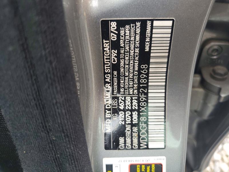 2009 Mercedes-benz C მანქანა იყიდება აუქციონზე, vin: WDDGF81X89F218968, აუქციონის ნომერი: 62713226