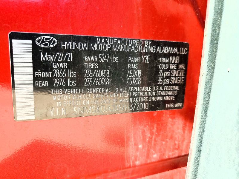 Aukcja sprzedaży 2021 Hyundai Santa Fe, vin: 5NMS6DAJ3MH372010, numer aukcji: 62584446