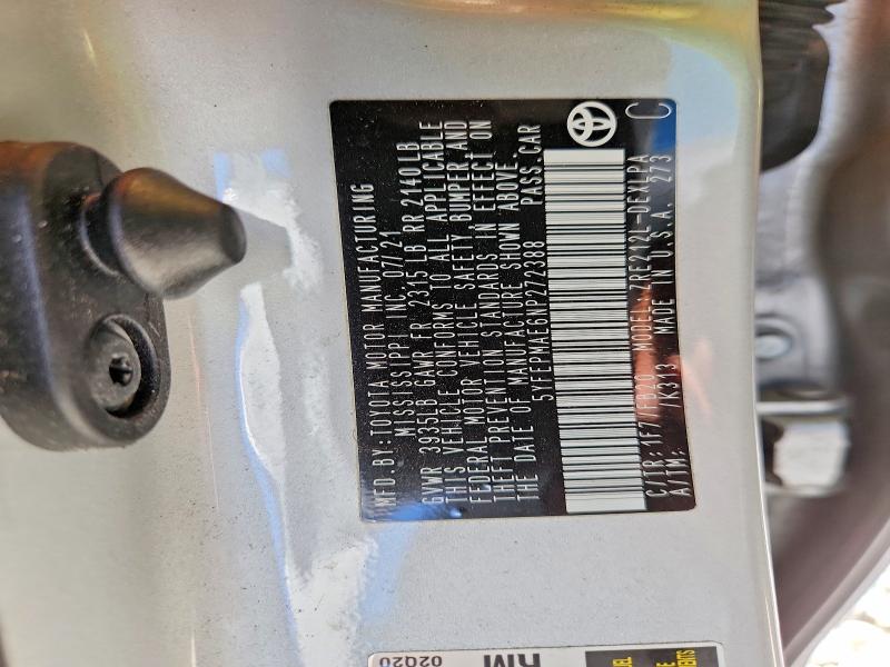59868866 :رقم المزاد ، 5YFEPMAE6NP272388 vin ، 2022 Toyota Corolla مزاد بيع