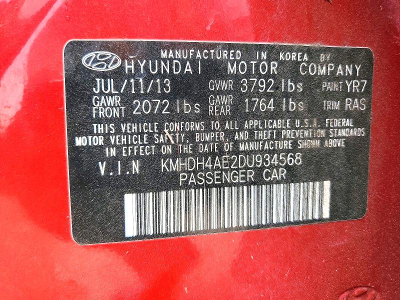 2013 Hyundai Elantra მანქანა იყიდება აუქციონზე, vin: KMHDH4AE2DU934568, აუქციონის ნომერი: 61975836
