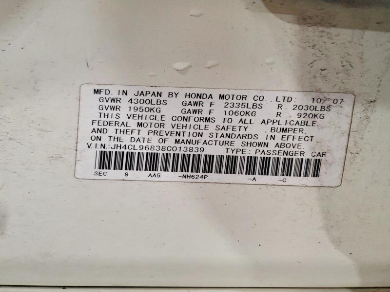 58197966 :رقم المزاد ، JH4CL96838C013839 vin ، 2008 Acura Tsx مزاد بيع