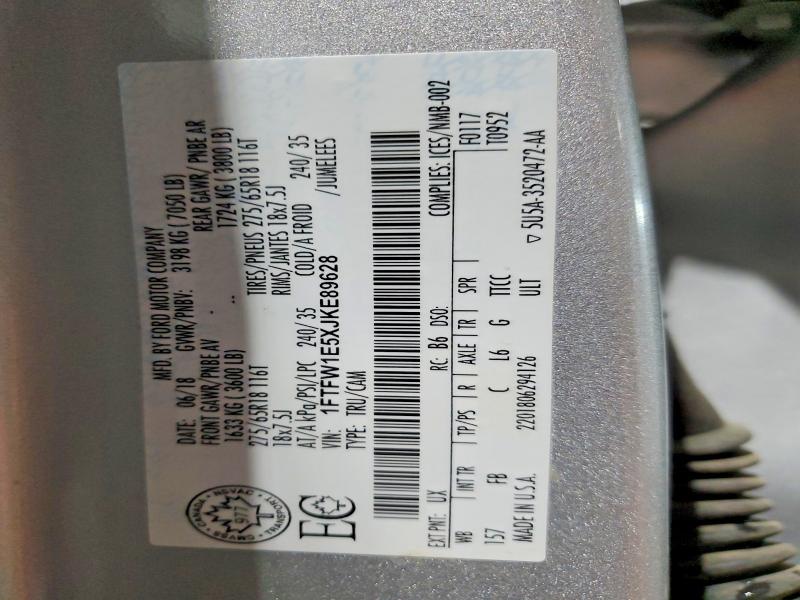 60122406 :رقم المزاد ، 1FTFW1E5XJKE89628 vin ، 2018 Ford F150 مزاد بيع