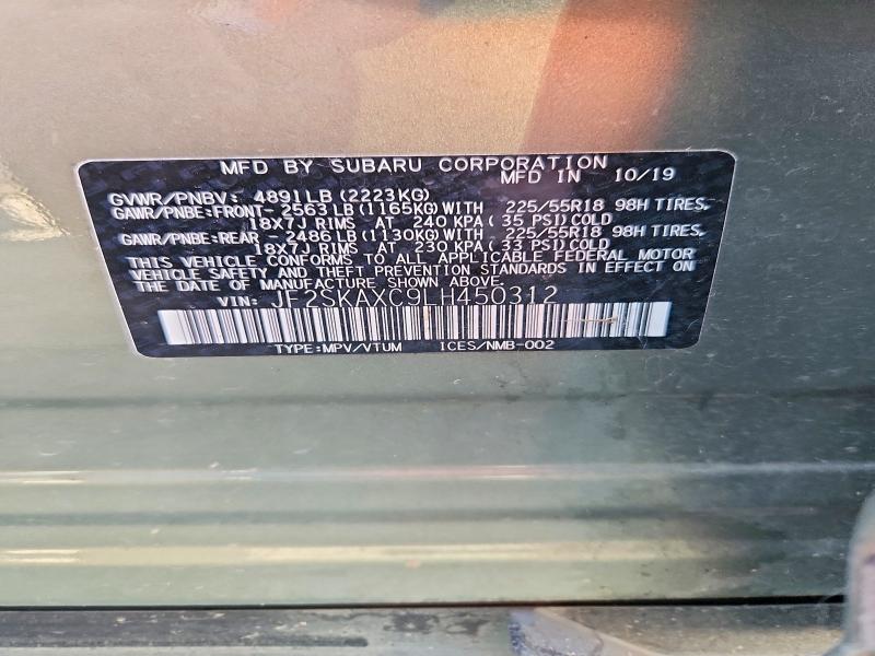 Aukcja sprzedaży 2020 Subaru Forester, vin: JF2SKAXC9LH450312, numer aukcji: 62808256