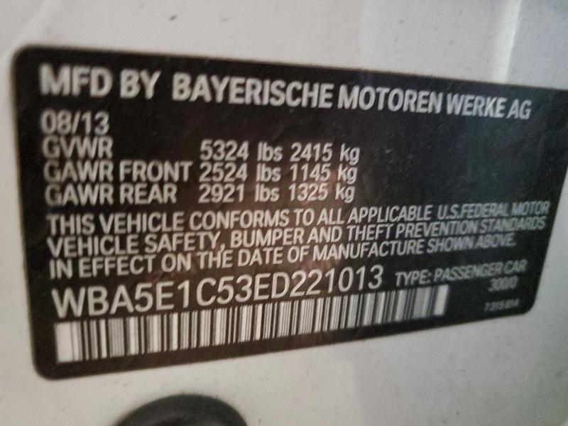 Aukcja sprzedaży 2014 Bmw Activehybrid 5, vin: WBA5E1C53ED221013, numer aukcji: 63202666