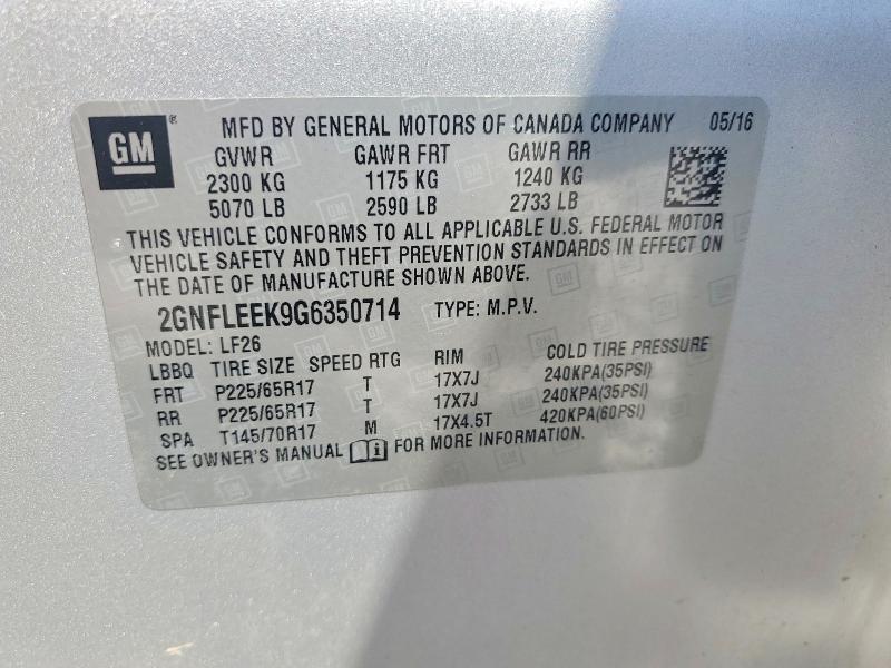 59234756 :رقم المزاد ، 2GNFLEEK9G6350714 vin ، 2016 Chevrolet Equinox مزاد بيع