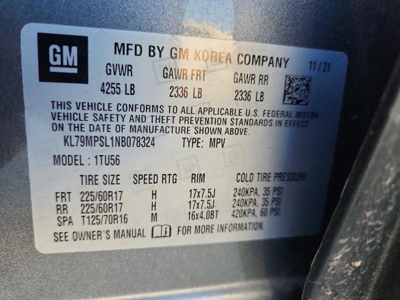 60262476 :رقم المزاد ، KL79MPSL1NB078324 vin ، 2022 Chevrolet Trailblazer مزاد بيع