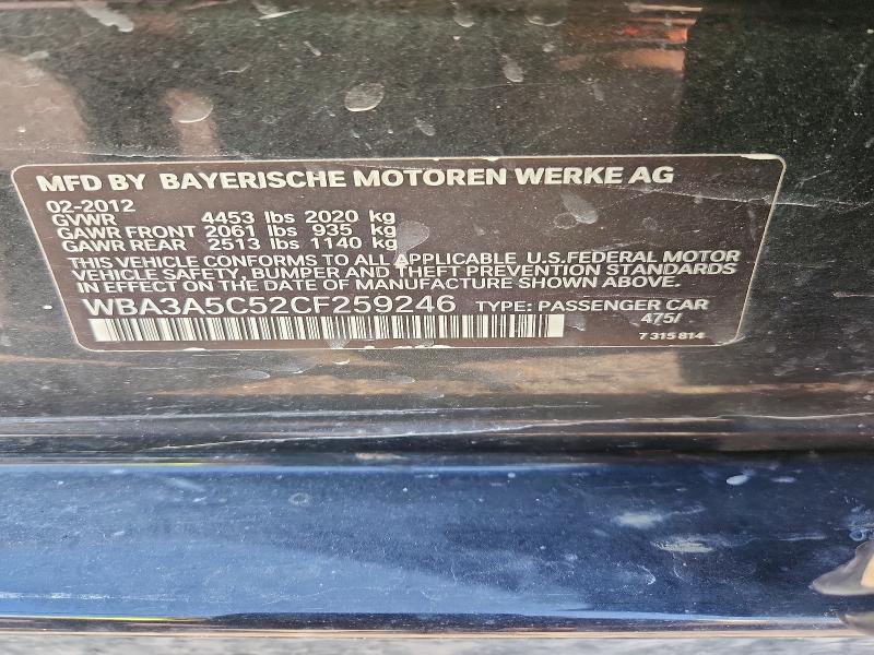 2012 Bmw 328 მანქანა იყიდება აუქციონზე, vin: WBA3A5C52CF259246, აუქციონის ნომერი: 62046836