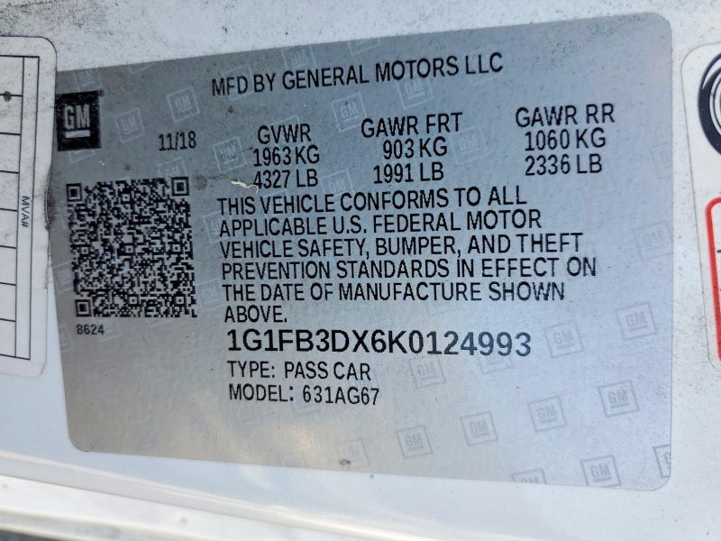 Aukcja sprzedaży 2019 Chevrolet Camaro, vin: 1G1FB3DX6K0124993, numer aukcji: 57446816