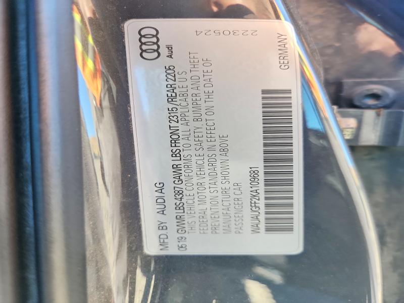 2019 Audi A3 მანქანა იყიდება აუქციონზე, vin: WAUAUGFF2KA109681, აუქციონის ნომერი: 62703456