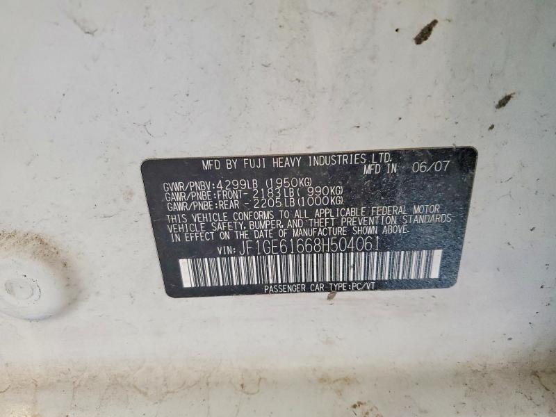 Aukcja sprzedaży 2008 Subaru Impreza, vin: JF1GE61668H504061, numer aukcji: 62343366