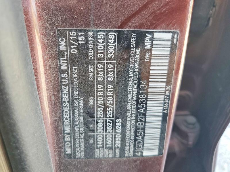 Aukcja sprzedaży 2015 Mercedes-benz Ml, vin: 4JGDA5HB2FA538134, numer aukcji: 60921776