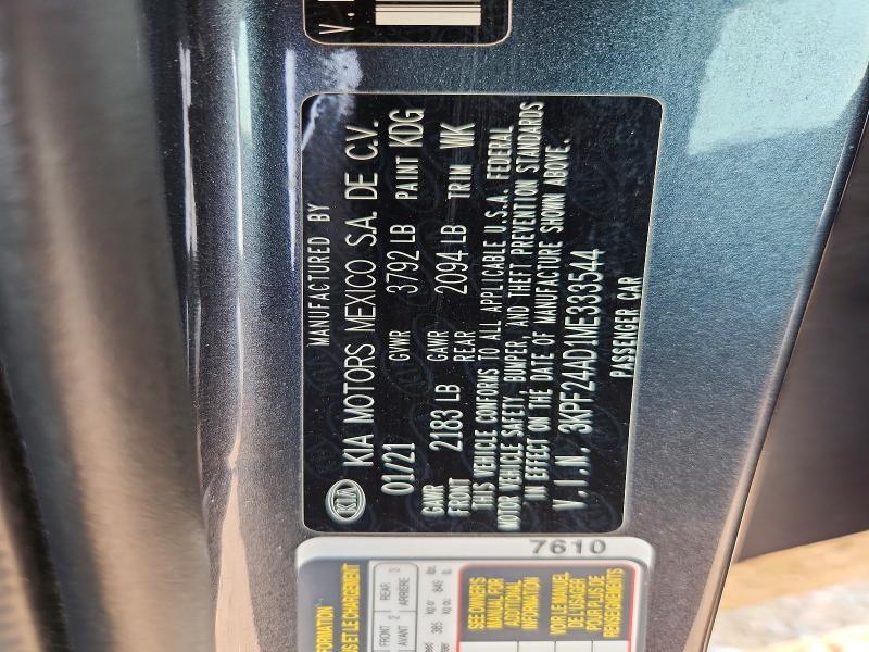 62832076 :رقم المزاد ، 3KPF24AD1ME333544 vin ، 2021 Kia Forte مزاد بيع