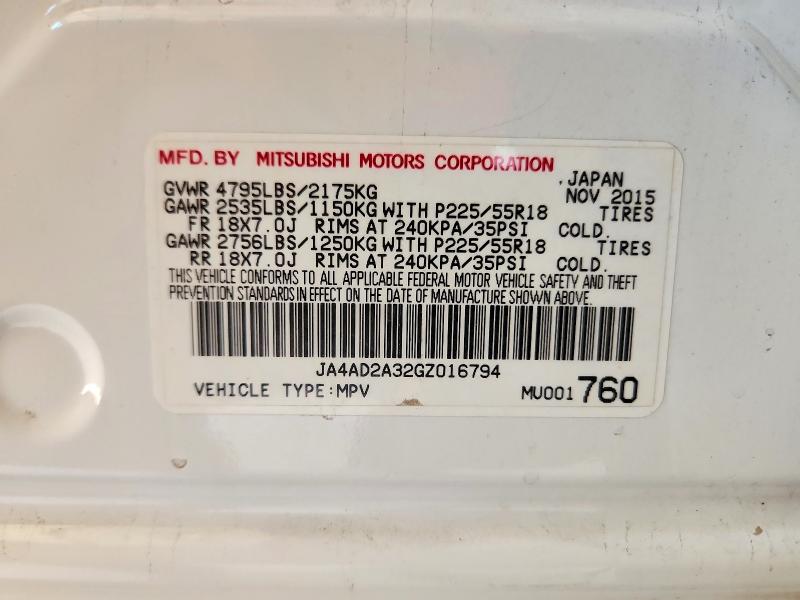 Aukcja sprzedaży 2016 Mitsubishi Outlander, vin: JA4AD2A32GZ016794, numer aukcji: 60647236