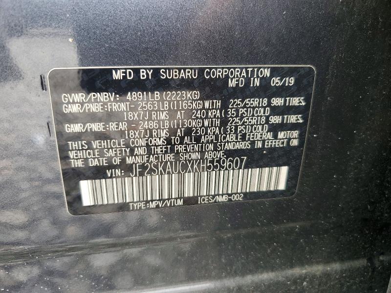 63362636 :رقم المزاد ، JF2SKAUCXKH559607 vin ، 2019 Subaru Forester مزاد بيع