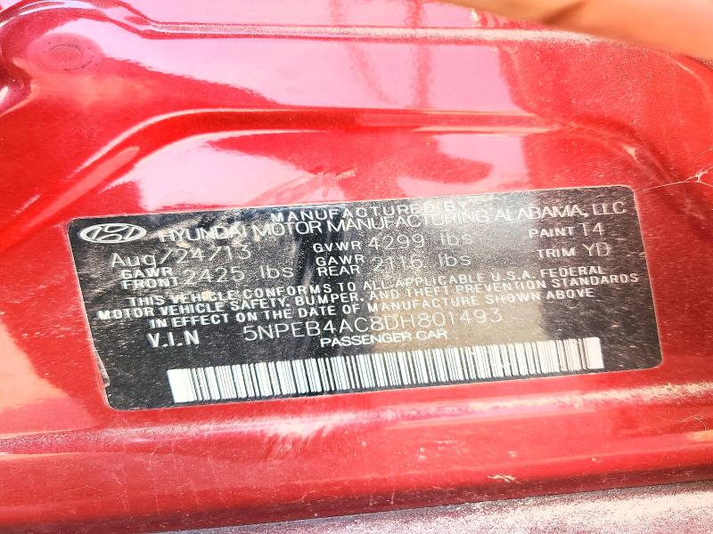 2013 Hyundai Sonata მანქანა იყიდება აუქციონზე, vin: 5NPEB4AC8DH801493, აუქციონის ნომერი: 62287136