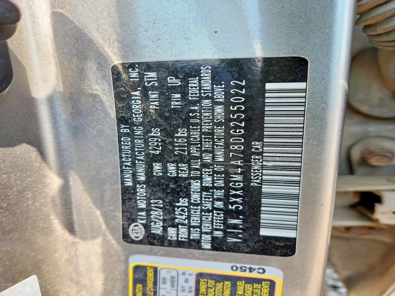 2013 Kia Optima მანქანა იყიდება აუქციონზე, vin: 5XXGM4A78DG255022, აუქციონის ნომერი: 59271296