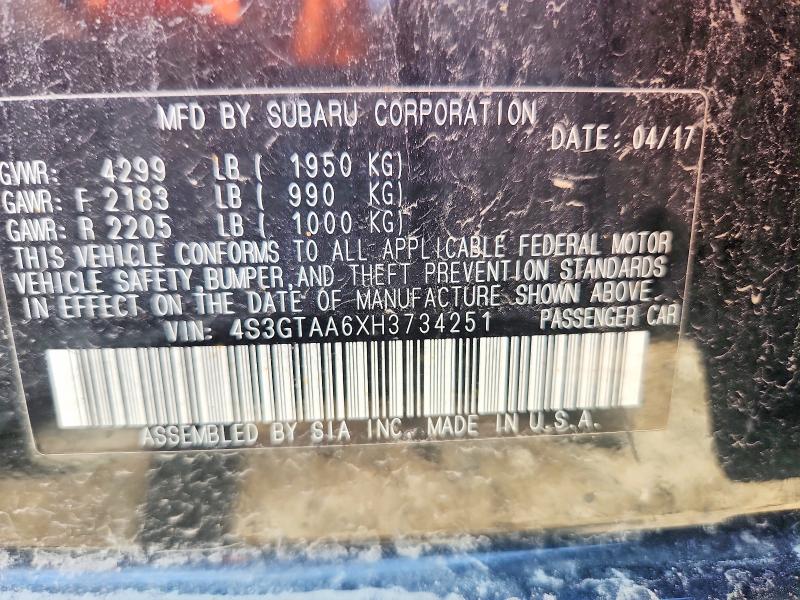 2017 Subaru Impreza მანქანა იყიდება აუქციონზე, vin: 4S3GTAA6XH3734251, აუქციონის ნომერი: 63231336