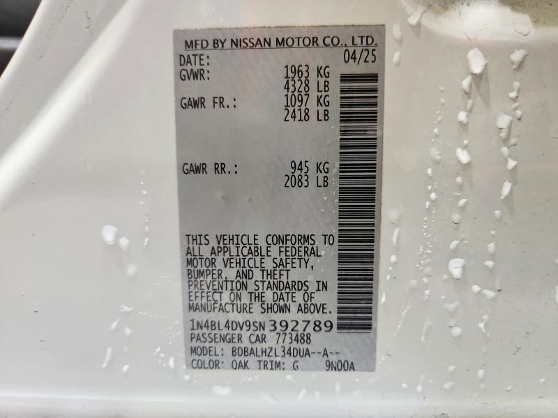 2025 Nissan Altima მანქანა იყიდება აუქციონზე, vin: 1N4BL4DV9SN392789, აუქციონის ნომერი: 60483386