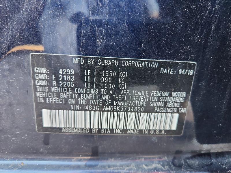 2019 Subaru Impreza მანქანა იყიდება აუქციონზე, vin: 4S3GTAM68K3734820, აუქციონის ნომერი: 56502936