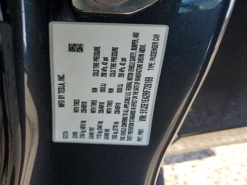 Aukcja sprzedaży 2024 Tesla Model 3, vin: 5YJ3E1EA2RF726169, numer aukcji: 57878586
