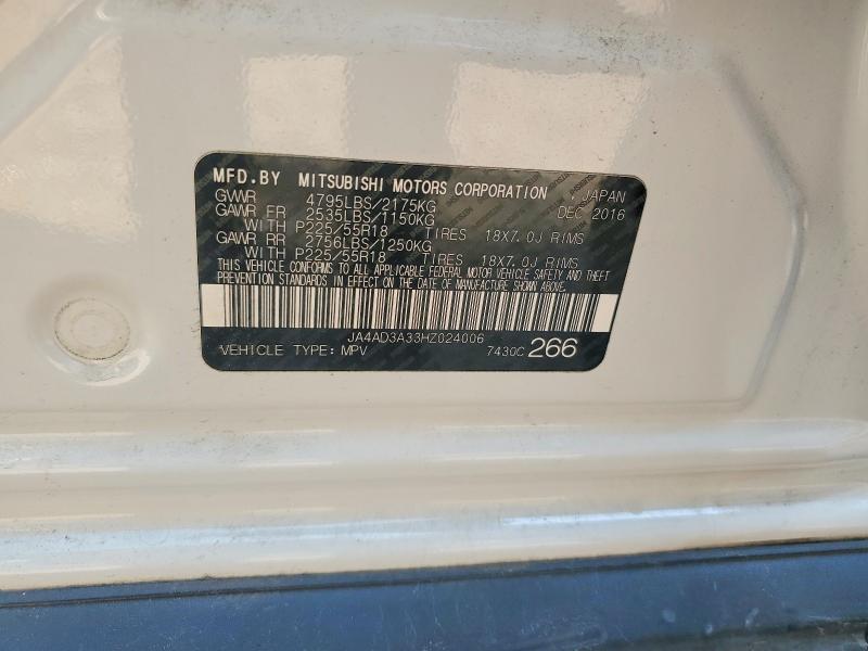 62520246 :رقم المزاد ، JA4AD3A33HZ024006 vin ، 2017 Mitsubishi Outlander مزاد بيع