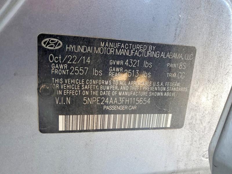 2015 Hyundai Sonata მანქანა იყიდება აუქციონზე, vin: 5NPE24AA3FH115654, აუქციონის ნომერი: 61583176