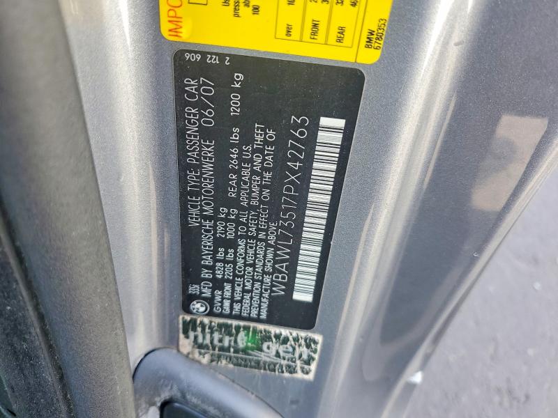 62657256 :رقم المزاد ، WBAWL73517PX42763 vin ، 2007 Bmw 335 مزاد بيع