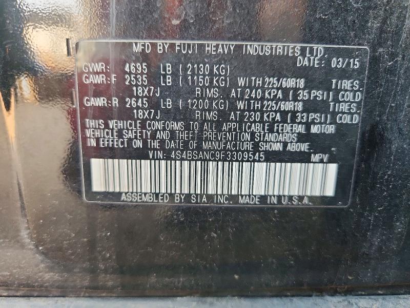 Aukcja sprzedaży 2015 Subaru Outback, vin: 4S4BSANC9F3309545, numer aukcji: 60125876