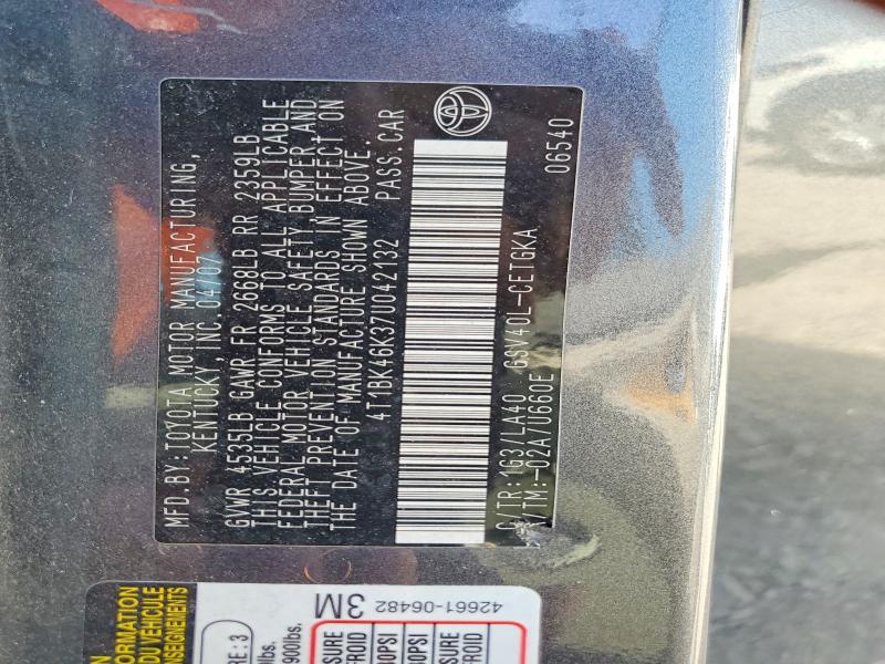 Auction sale of the 2007 Toyota Camry, vin: 4T1BK46K37U042132, lot number: 60805156