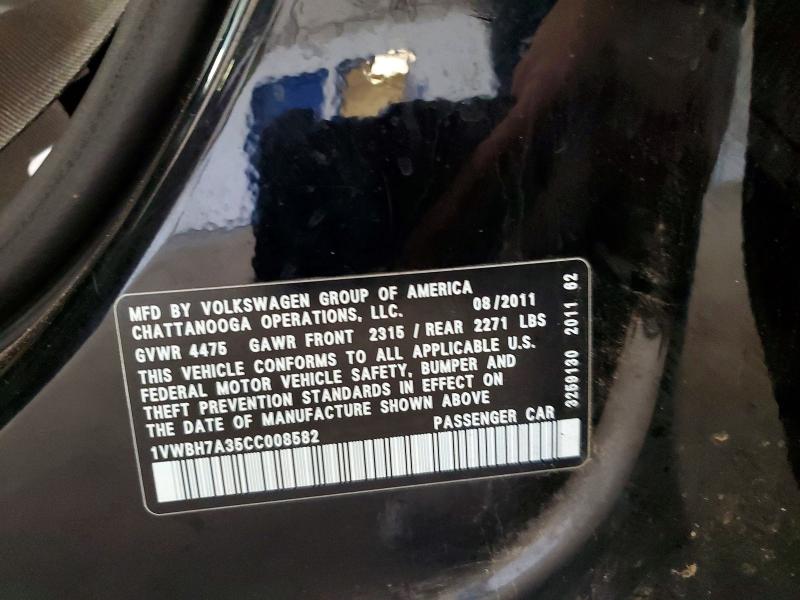 Aukcja sprzedaży 2012 Volkswagen Passat, vin: 1VWBH7A35CC008582, numer aukcji: 59382616