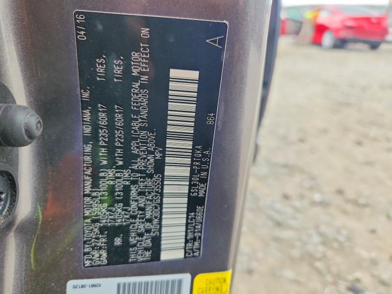 2016 Toyota Sienna მანქანა იყიდება აუქციონზე, vin: 5TDYK3DC7GS735505, აუქციონის ნომერი: 59144156