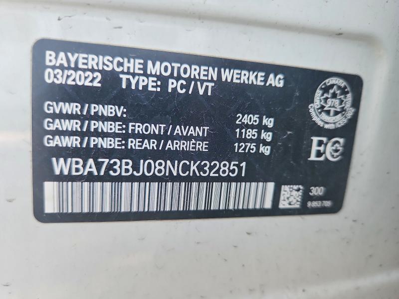 2022 Bmw 540 მანქანა იყიდება აუქციონზე, vin: WBA73BJ08NCK32851, აუქციონის ნომერი: 60192256