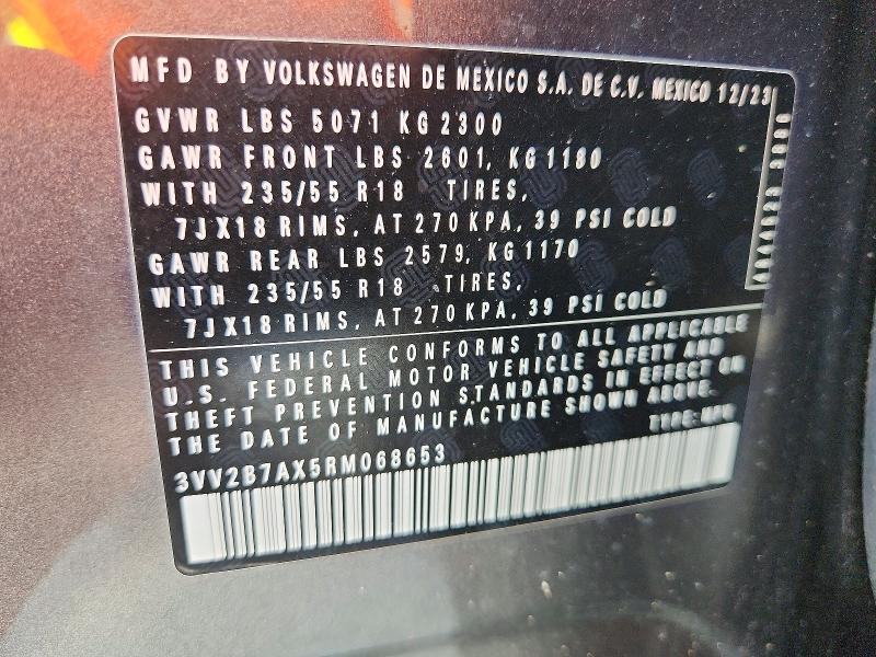 60012606 :رقم المزاد ، 3VV2B7AX5RM068653 vin ، 2024 Volkswagen Tiguan مزاد بيع