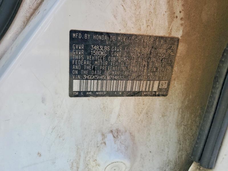 59826336 :رقم المزاد ، 3HGGK5H45LM714870 vin ، 2020 Honda Fit مزاد بيع