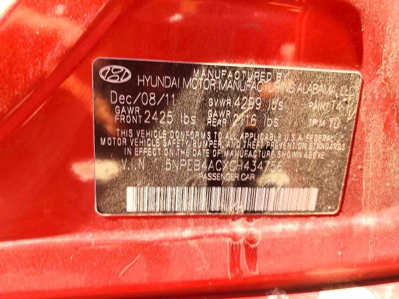 Aukcja sprzedaży 2012 Hyundai Sonata, vin: 5NPEB4ACXCH434756, numer aukcji: 59706016