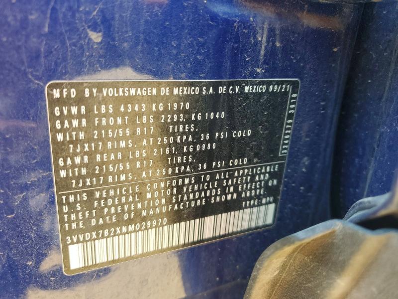 Aukcja sprzedaży 2022 Volkswagen Taos, vin: 3VVDX7B2XNM029970, numer aukcji: 60167276