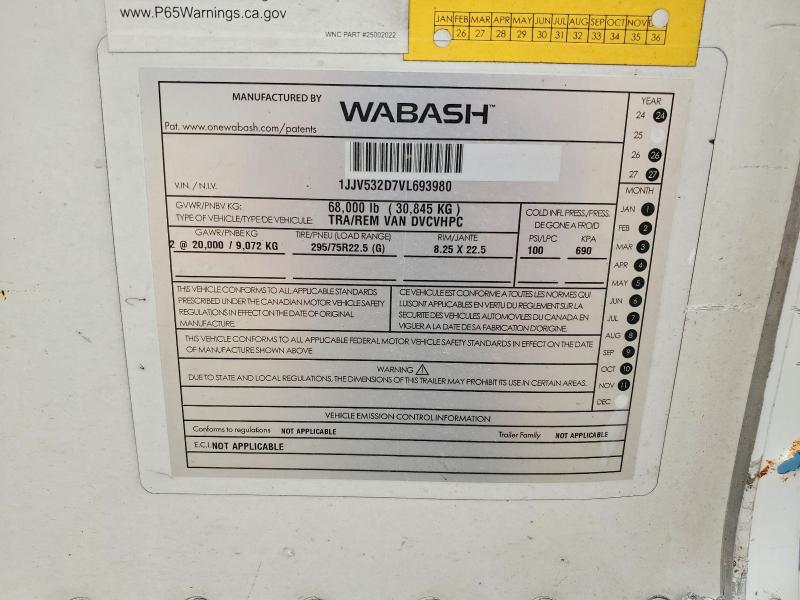 Продаж на аукціоні авто 2027 Wabash 493- 53 Trailer Box, vin: 1JJV532D7VL693980, номер лоту: 61085236