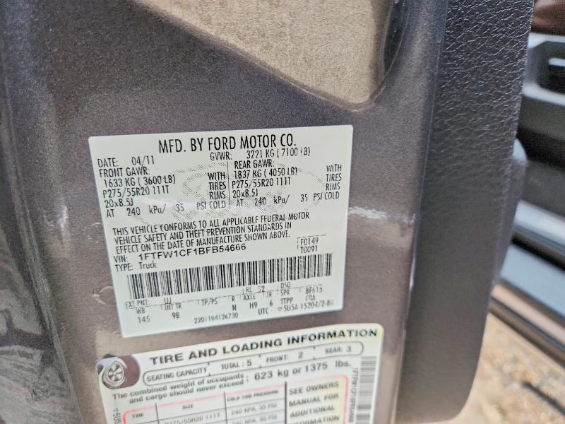 2011 Ford F150 მანქანა იყიდება აუქციონზე, vin: 1FTFW1CF1BFB54666, აუქციონის ნომერი: 60037256