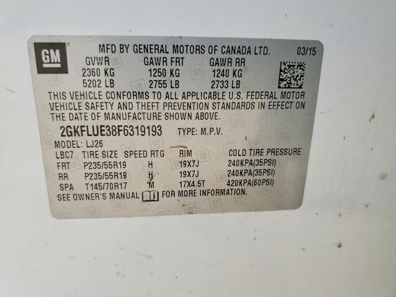 Aukcja sprzedaży 2015 Gmc Terrain, vin: 2GKFLUE38F6319193, numer aukcji: 62121876
