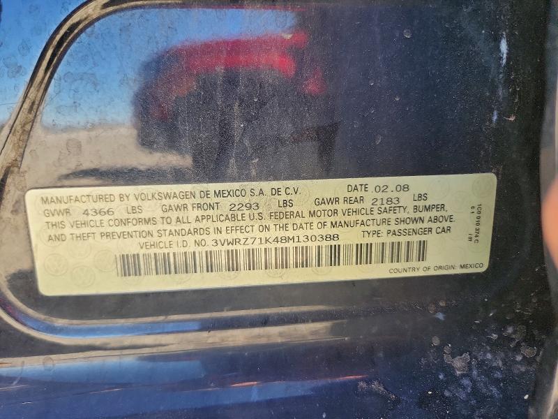 2008 Volkswagen Jetta მანქანა იყიდება აუქციონზე, vin: 3VWRZ71K48M130388, აუქციონის ნომერი: 61168146