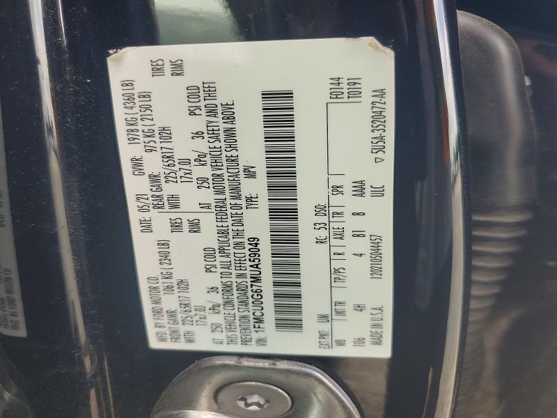 Продаж на аукціоні авто 2021 Ford Escape, vin: 1FMCU0G67MUA59049, номер лоту: 61792696