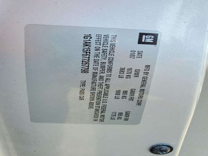 2007 Chevrolet Cobalt მანქანა იყიდება აუქციონზე, vin: 1G1AK15F677267798, აუქციონის ნომერი: 62317066