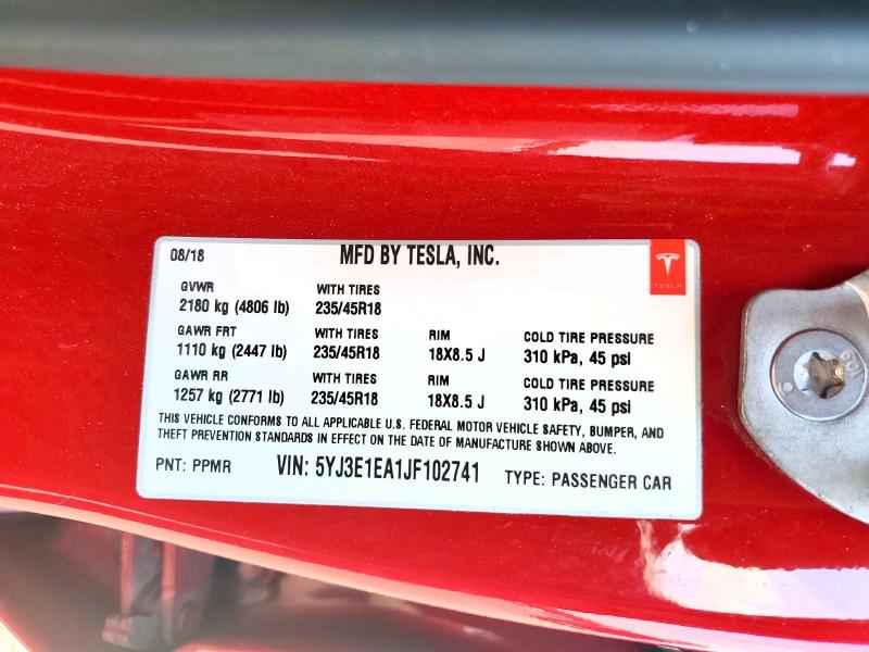 59246656 :رقم المزاد ، 5YJ3E1EA1JF102741 vin ، 2018 Tesla Model 3 مزاد بيع
