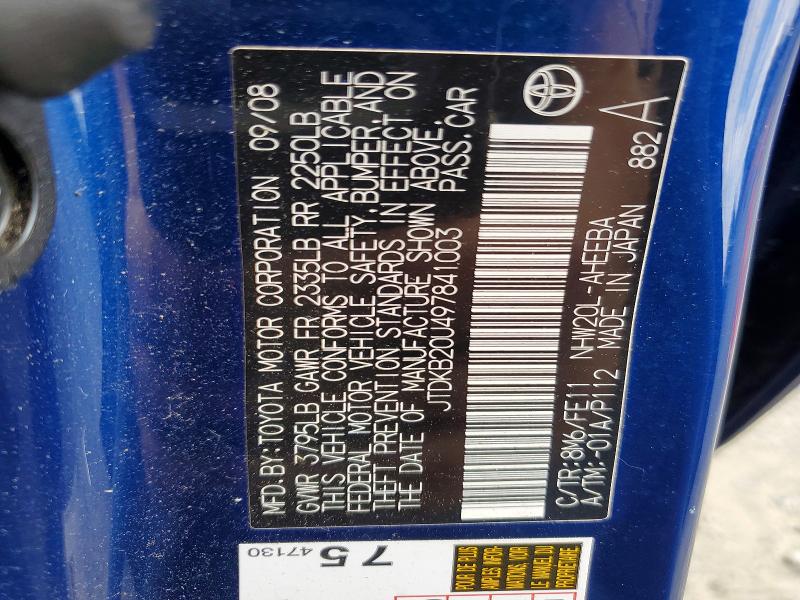 Aukcja sprzedaży 2009 Toyota Prius, vin: JTDKB20U497841003, numer aukcji: 60044706