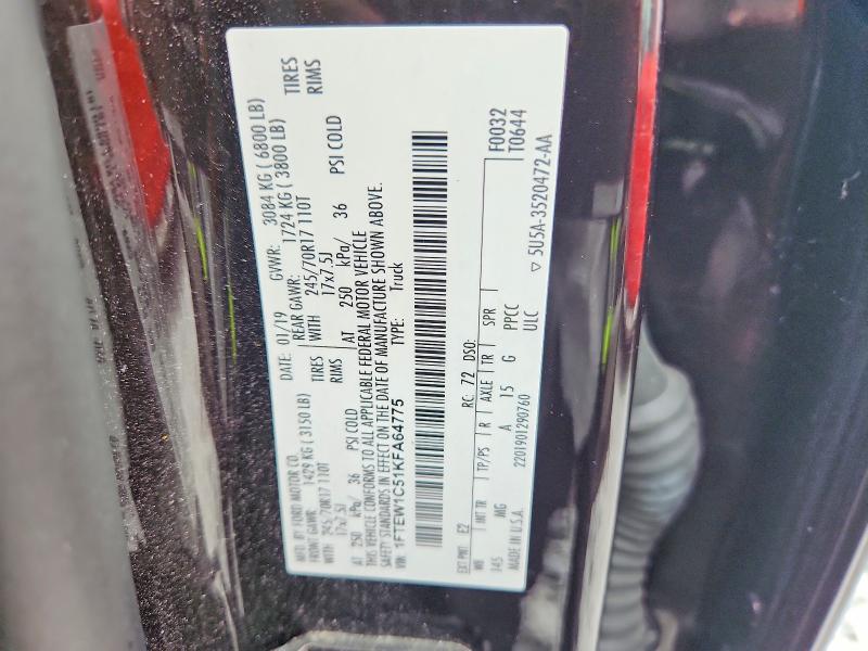 Auction sale of the 2019 Ford F150, vin: 1FTEW1C51KFA64775, lot number: 60595136