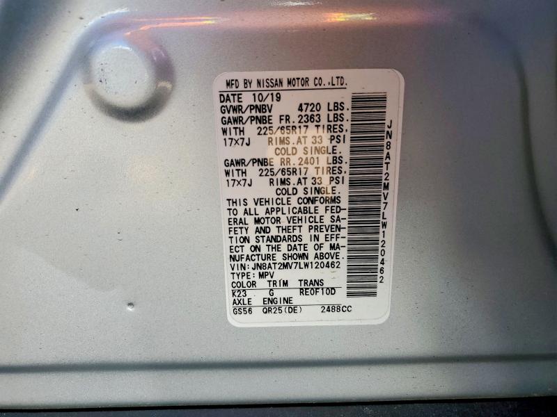 59945276 :رقم المزاد ، JN8AT2MV7LW120462 vin ، 2020 Nissan Rogue مزاد بيع