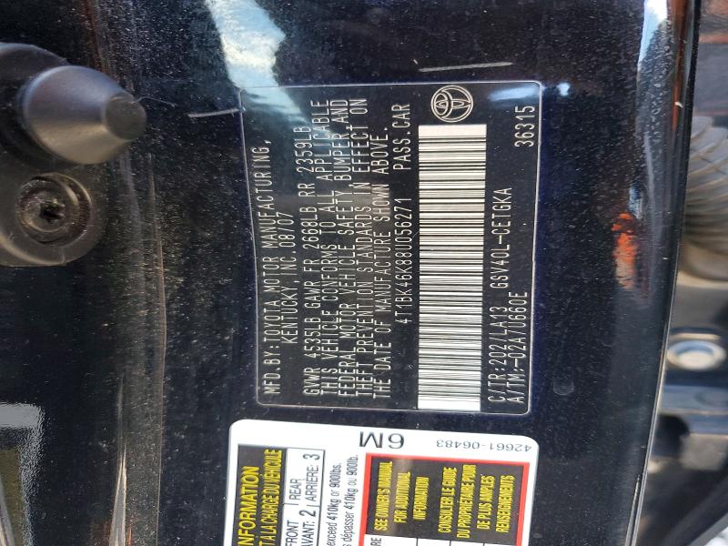 60981166 :رقم المزاد ، 4T1BK46K88U056271 vin ، 2008 Toyota Camry مزاد بيع
