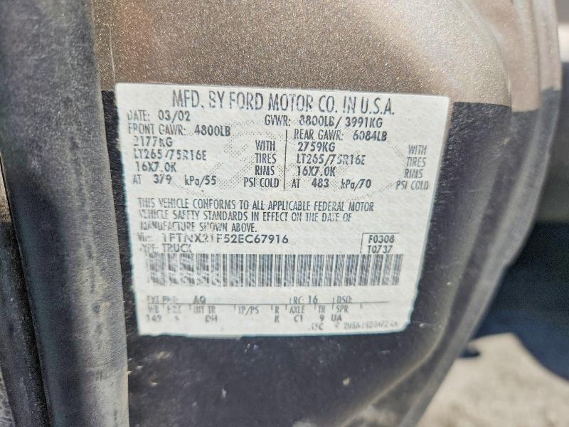 2002 Ford F250 მანქანა იყიდება აუქციონზე, vin: 1FTNX21F52EC67916, აუქციონის ნომერი: 61112416